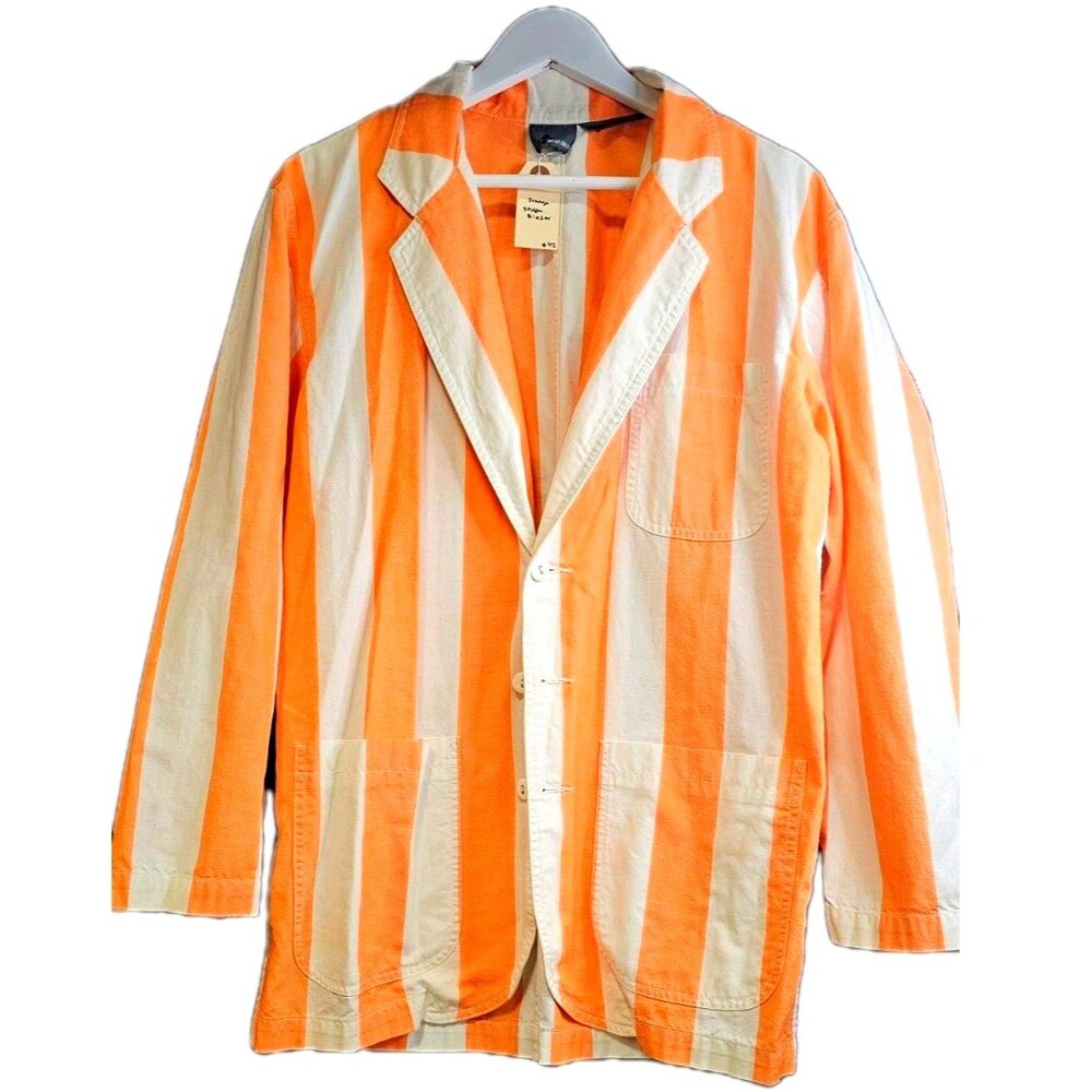 Vintage Liz Wear 100% Cotton Orange Stripe Blazer Jacket M Coastal 90s